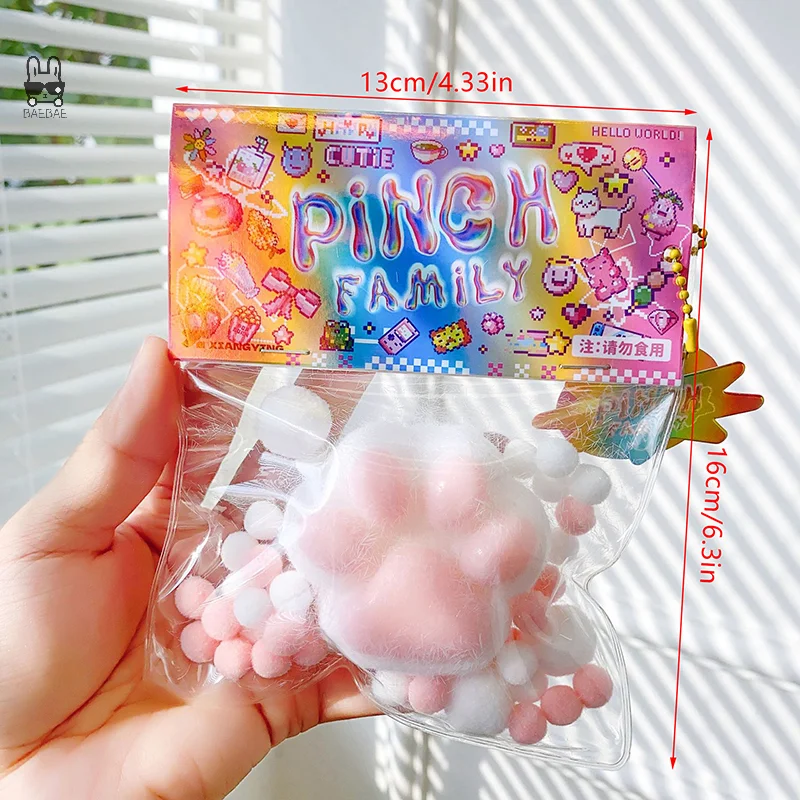 1pc Fidget Toy Mini Squishy Toys Kawaii Plush Cat Paw Transparent Cube Stress Relief Squeeze Toy