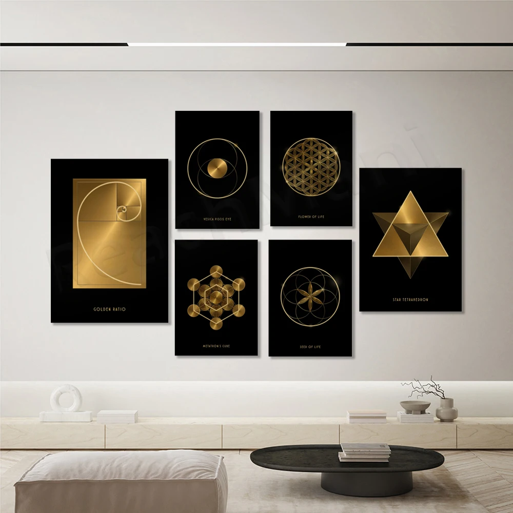 nasturtium, equilateral triangle, seed of life, golden Metatron cube, golden flower of life, sacred golden ratio abstract poster