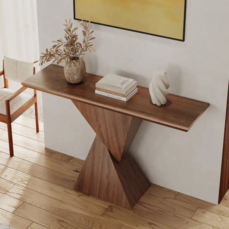 

Close table ultra-narrow Italian light luxury entrance table black walnut strip case end view table