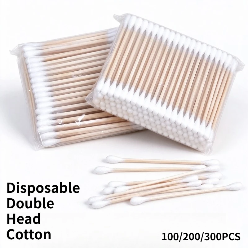 100/200/300PCS Disposable Double Head Cotton Swab Daily Life Makeup Cotton Swabs Portable Cleaning Tools for Ladies Cosmetic Use