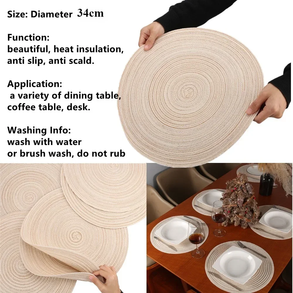 Set of 6 Round Placemats and Coasters Braided Woven Place Mats Washable Heat Resistant Table Mats and Coasters for Dining Table