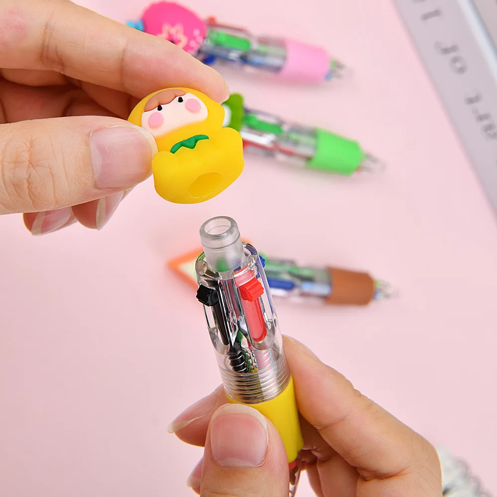 20Pcs/Lot Cute Cartoon Mini 4Colors Ballpoint Pen Kawaii Animal Bunny Cat Multicolor Press Pens for Writing Kids Gift Stationery