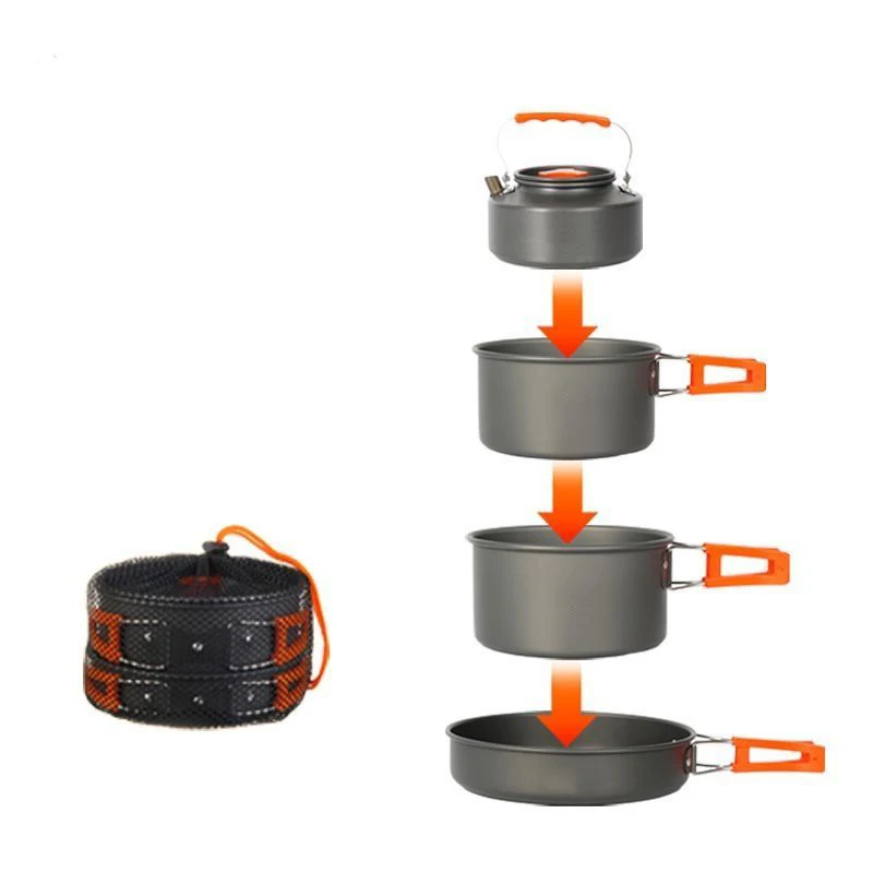 

Portable Camping Cookware Set Outdoor Pot Tableware Kit Cooking Water Kettle Pan Travel Cutlery Utensils Hiking Picnic Equipment