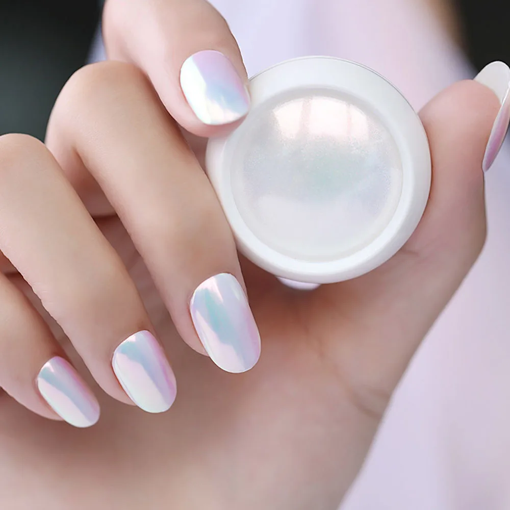 1Jar Pearl Effect Nail Powders Mirror Aurora Chrome Mermaid Nails Art Powder Rainbow AB Magic Mirror Pearl Shell Powder Supplies