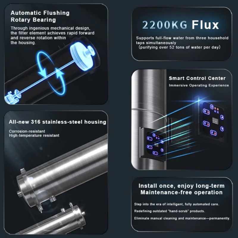 Automatic Self-Cleaning Water Filter for Villa 304 Stainless Steel Housing 4000L/H Flow Rate Whole House Water Filtration System