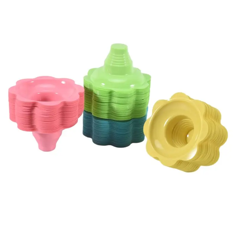 

ELEG-200 штук, 4 унции, разноцветные стаканы для колотого льда в форме цветка, герметичные пластиковые чаши для снеков и мороженого