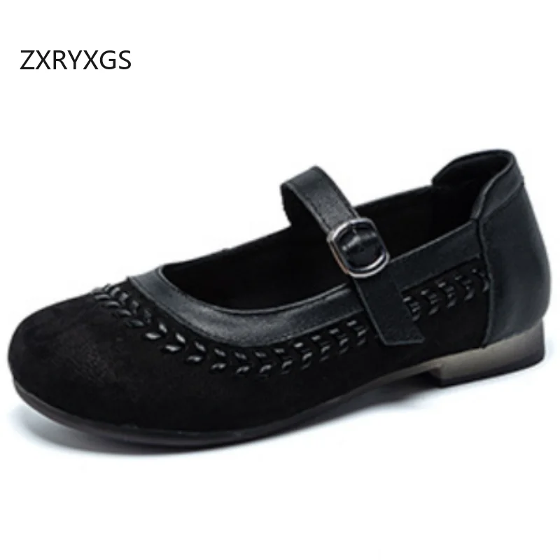 

ZXRYXGS Temperament Elegant Top Layer Cowhide Leather Shoes Flat Shoes 2026 New Spring Soft Sole Comfortable Women Trendy Flats