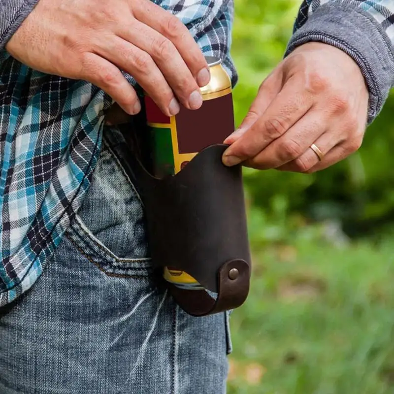 Belt Bottle Holder PU Leather Beer Holder Holsters Waterproof Drink Waist Bag Hands-Free Beer Belt Holder Drink Bottle Case