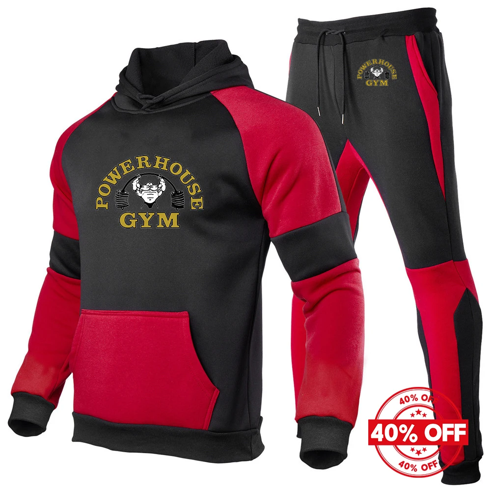 

2025 Spring And Autumn Man's Powerhouse Gym Logo Logo Print Trendy Personality Hooded Pullover Hoodies+Drawstring Pants Suits