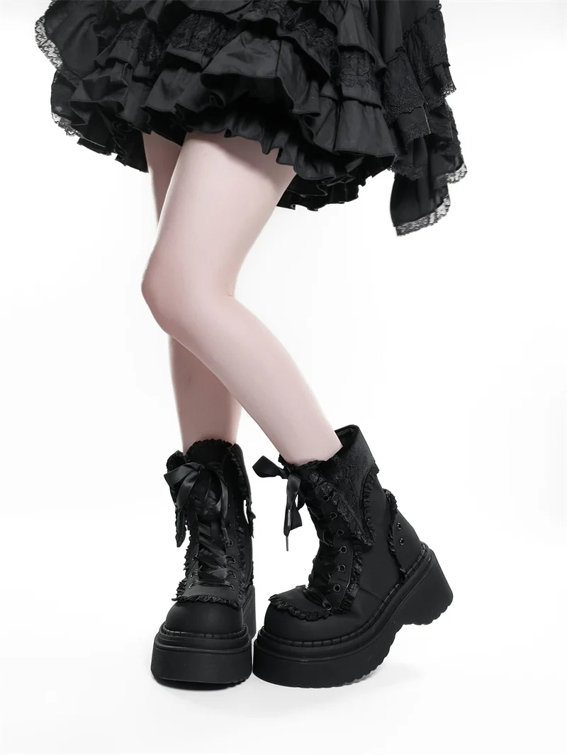 Niche Designer Punk Style Women's Shoes Avant-Garde Y2K Subculture Flip round Gothic Punk Platform Ankle