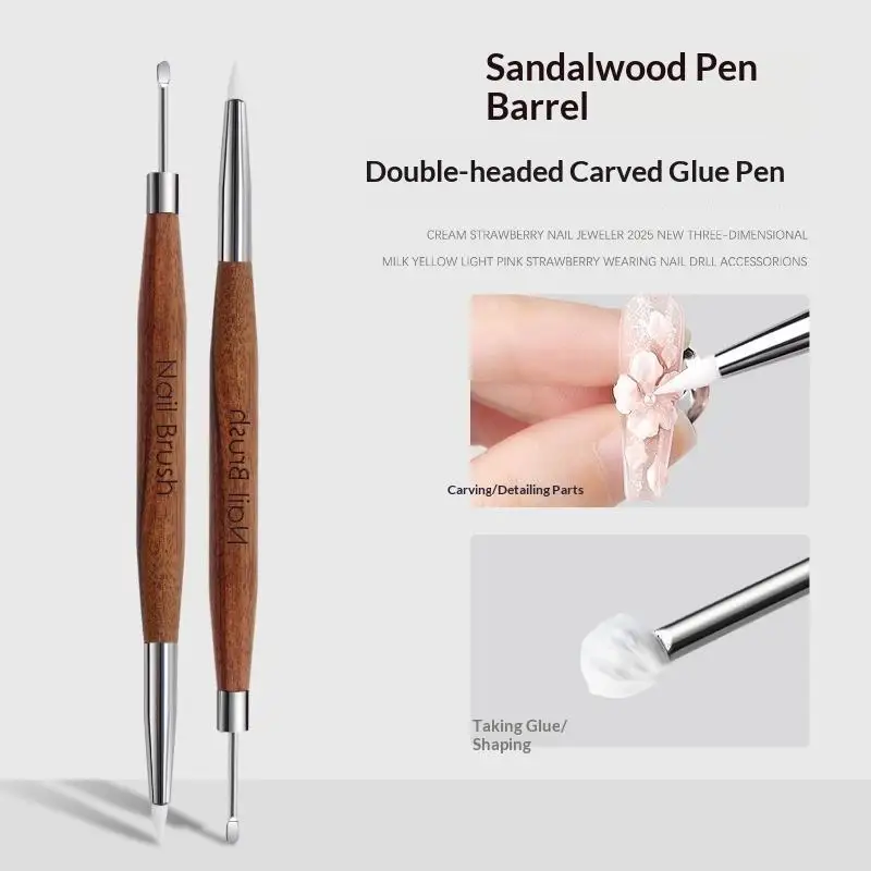 Wooden Double Head Nail Art Brush Silicone Carving Tool for Flower Painting Beginner Manicure Practice