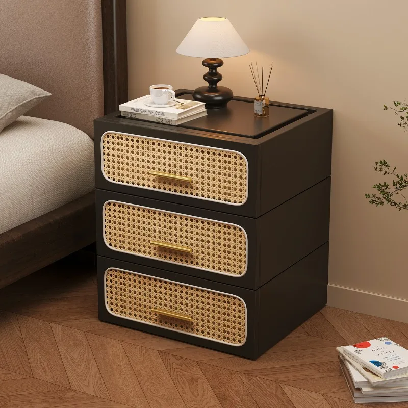 Rattan Drawer Nightstands Modern Luxury Handles Storage Bedside Nightstands Bedroom Unique Comodino Camera Letto Furniture