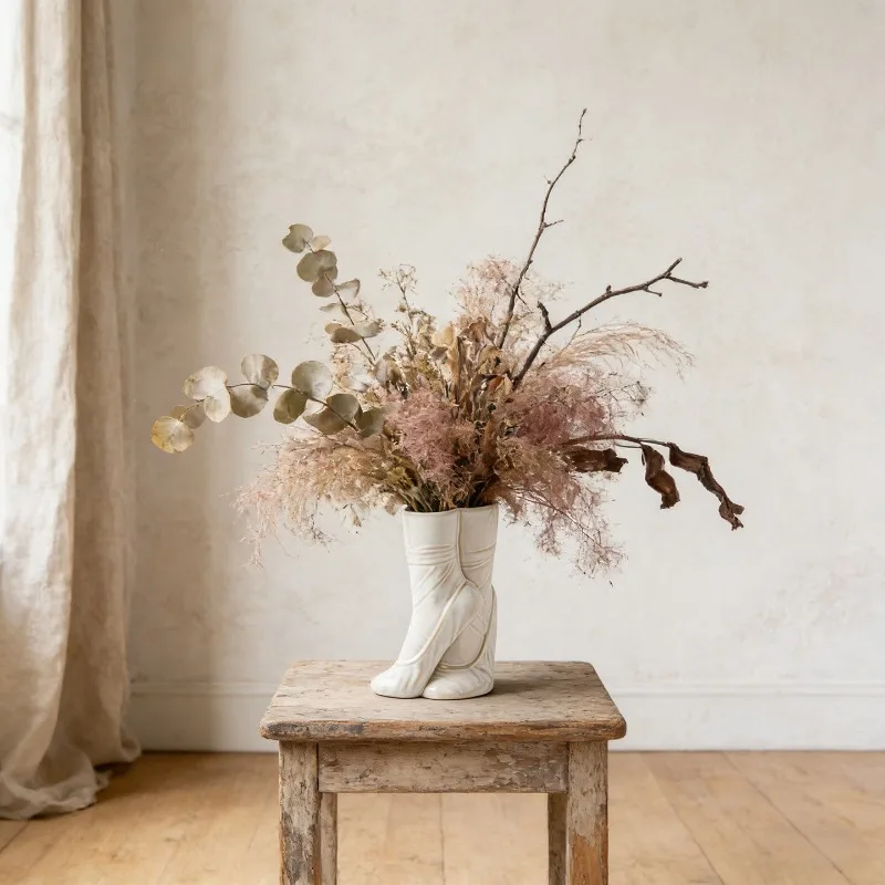 Creative Ceramic Vase Ballet Shoes DancerRealistic Portrait Sculpture Vase Flower Arrangement Crafts