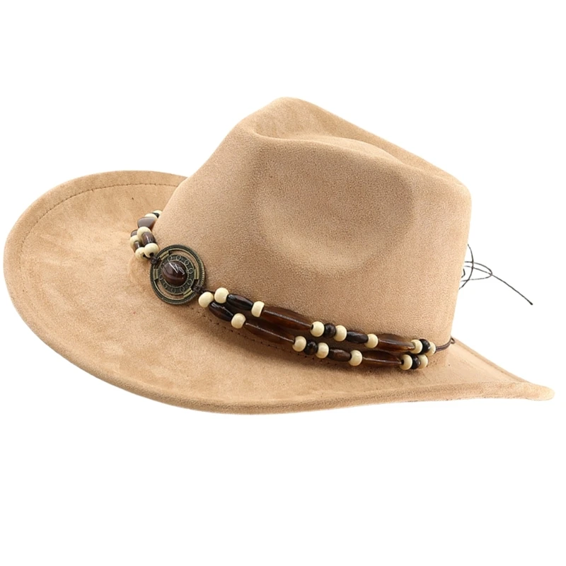 Eye Catching Western Hat Roleplay Costume Hat Theme Party Props Hat Beaded Band Ethnic Top Fedoras Hat for Evening Party