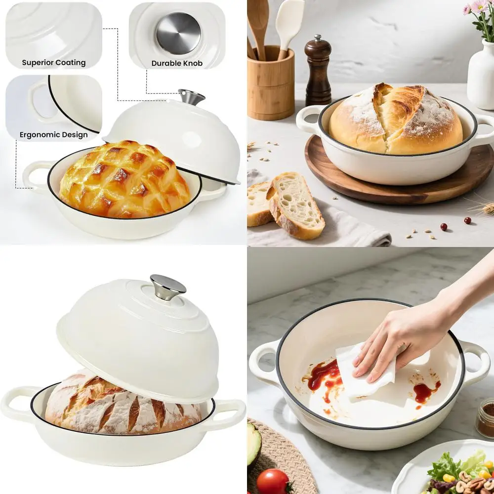 

Эмалированная чугунная печь для хлеба, 6 литров, безопасная в духовке до 500 ° F, белый, идеально подходит для выпечки хлеба с купольной крышкой