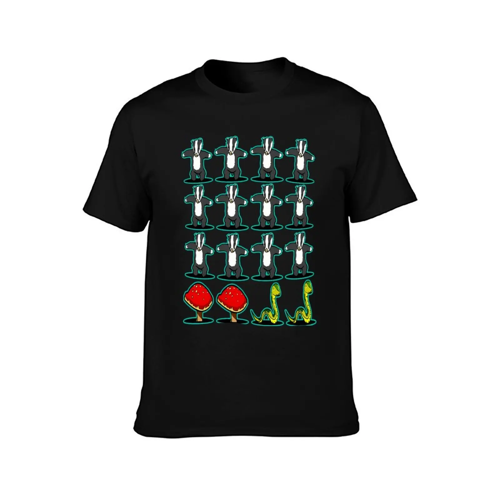 Badger Badger Mushroom Snake \t T-Shirt, Summer Casual Cotton Tee, Oversized Streetwear Tops, Vintage Graphic Print, 100% Cotton