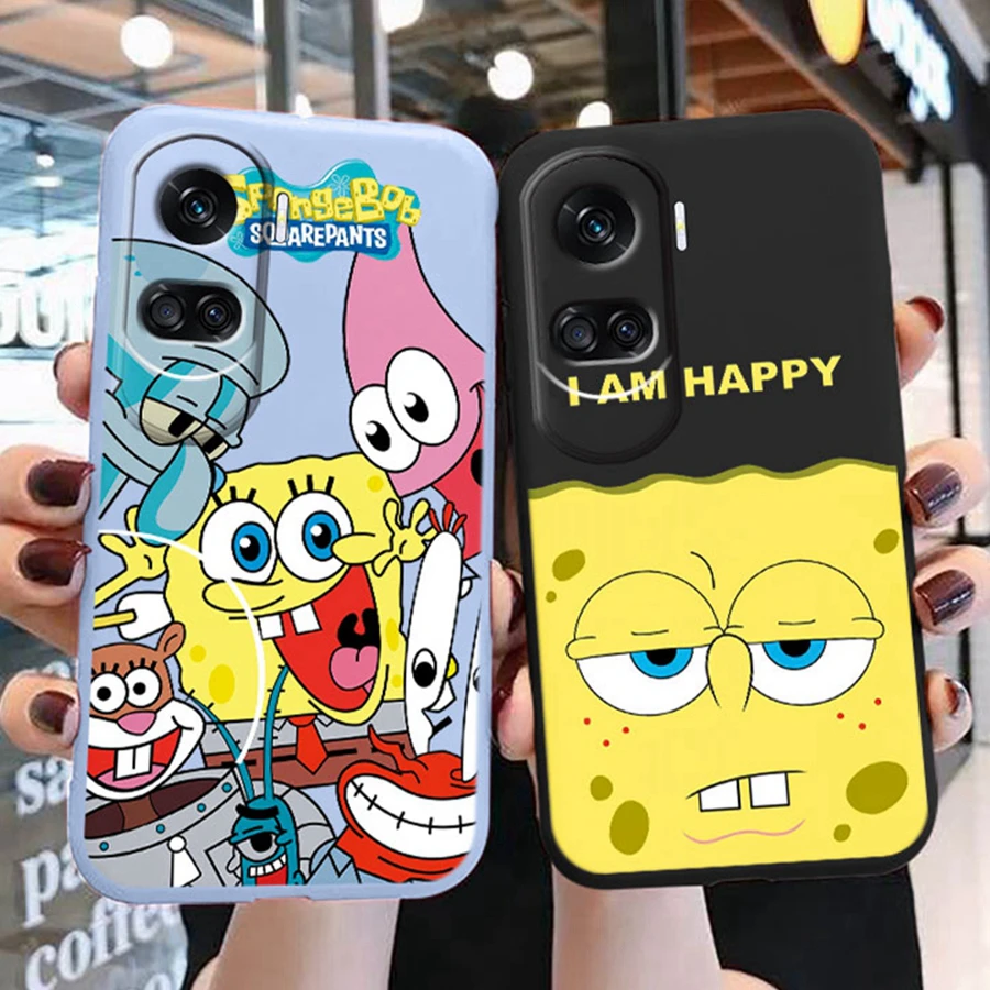 Funny Cartoon SpongeBob SquarePants Phone Case for Huawei Honor 90 Lite Patrick Star Squidward Tentacles Silicone TPU Back Cover