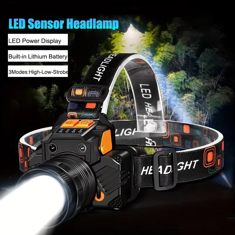 

Rechargeable Portable Flashlight Induction/No Induction LED Headlamp Camping Fishing Adventure Headlight 3Modes Built-in Battery