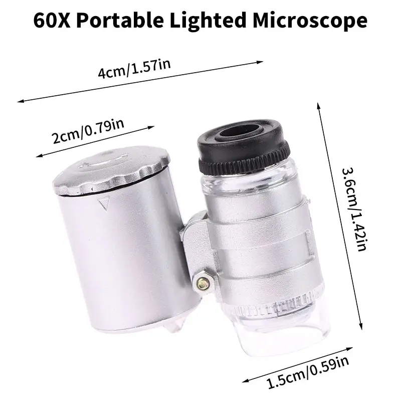 60X Illuminated Microscope For Home Office Portable Handheld Jeweler Magnifier With LED Light Mini Pocket Magnifying Glass New