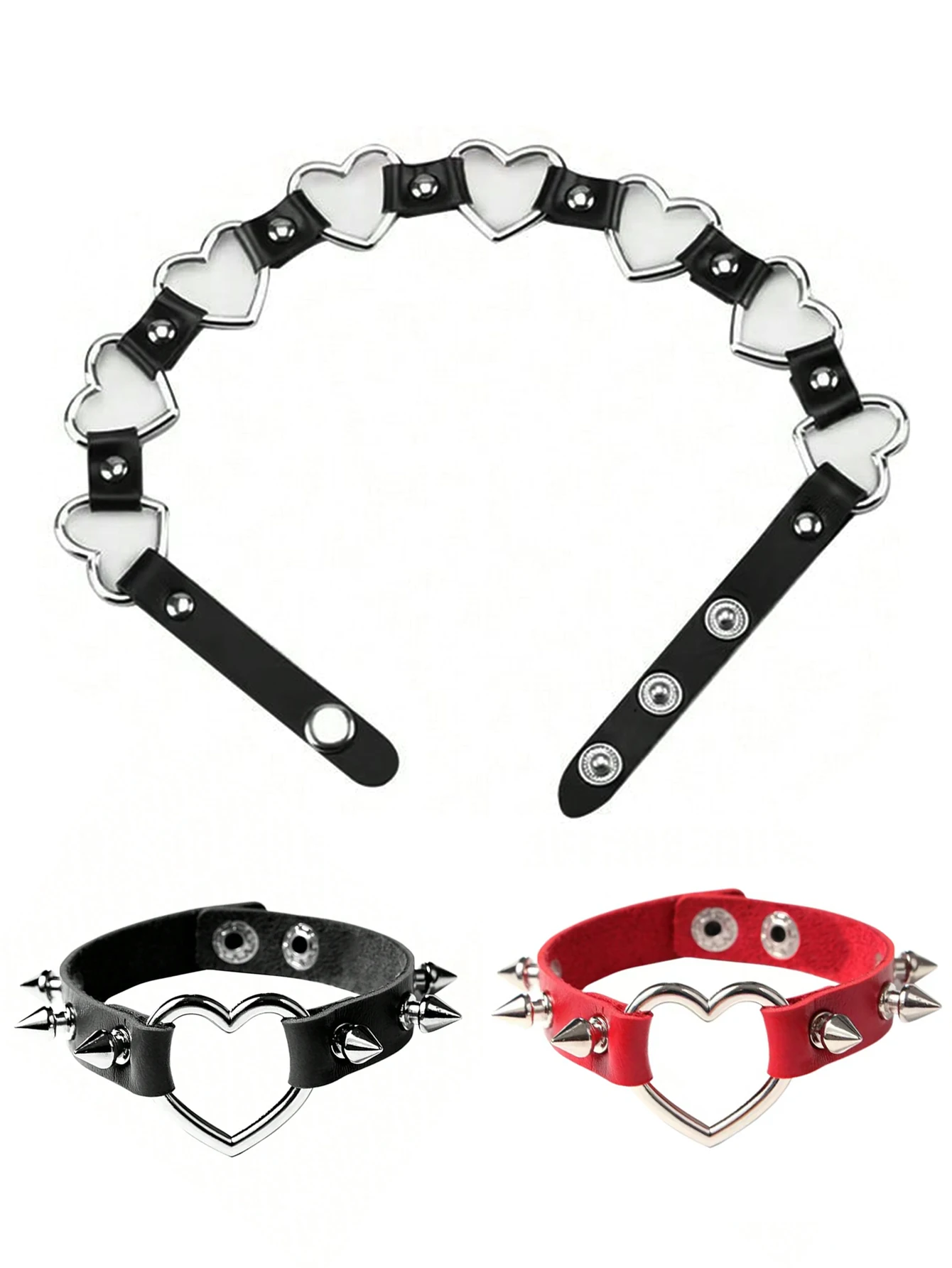 3 Pieces/Set Of Black And Red Multi-Color Punk Fashion Necklace Bracelet Set, Neutral Casual/Party Gift, Halloween Costume