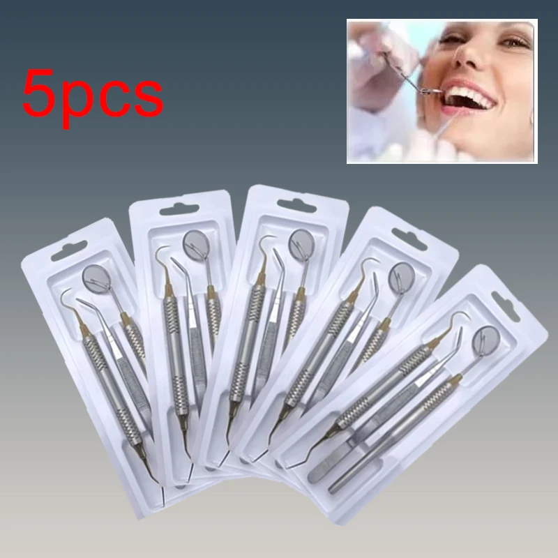 

5 шт., стоматологические зеркальные пинцеты для рта, изогнутый зонд, пинцет для стоматолога, двусторонний инструмент, инструмент для ухода за зубами, чистка, отбеливание