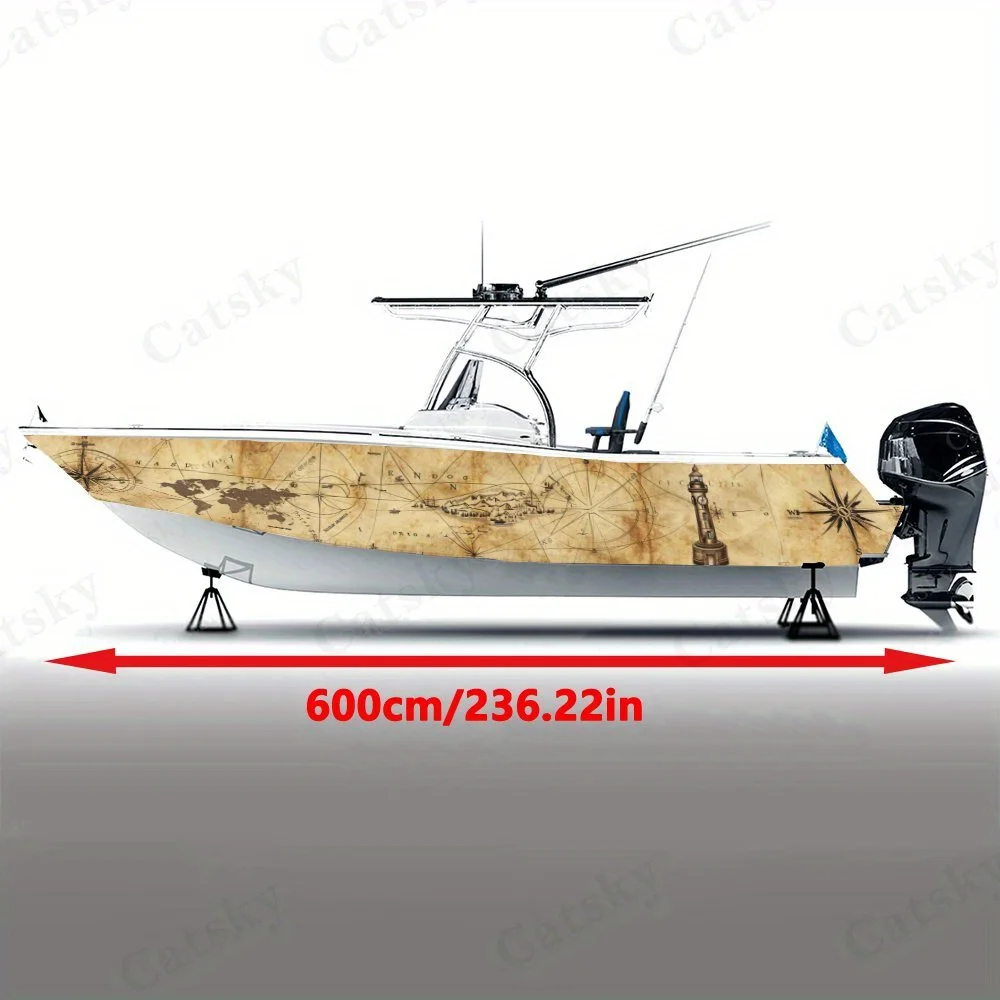 Compass Vintage Navigation Treasure Map Style Boat Sticker Vinyl Ship Pontoon Deck Boat Fishing Decorative Pontoon Boats Decal