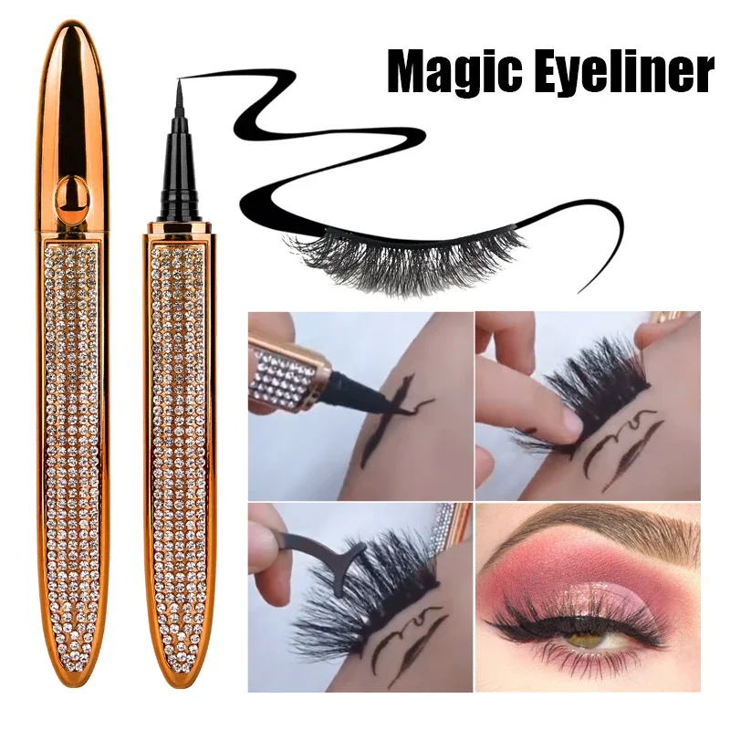 2 w 1 samoprzylepne rzęsy płynny Eyeliner ołówek bez kleju magnetyczny do rzęs wodoodporny Eyeliner Pen narzędzia do makijażu