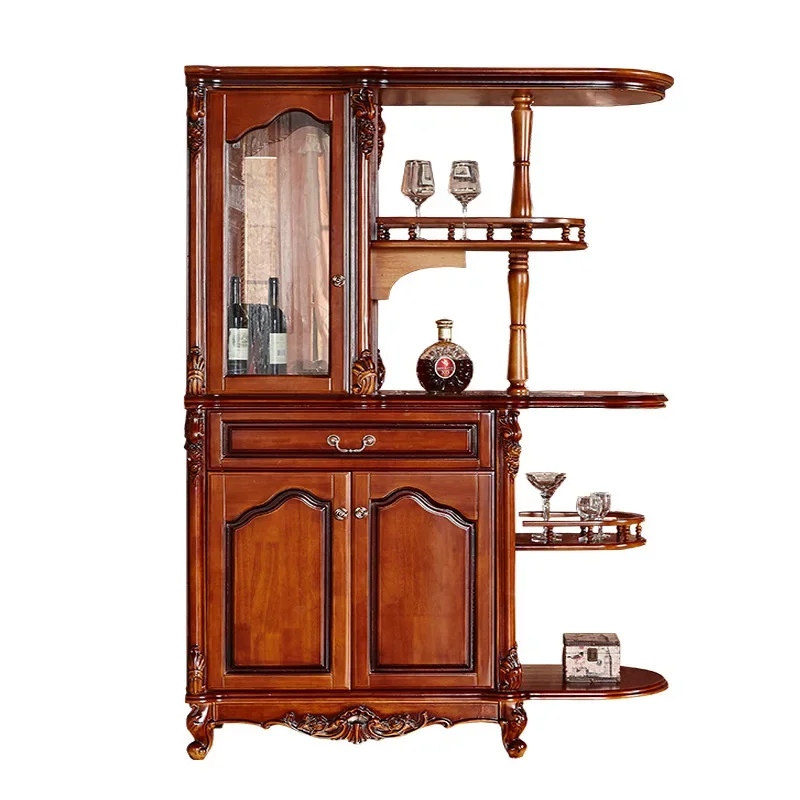 

American all-solid wood room cabinet retro carved partition living room antique home four-door cabinet