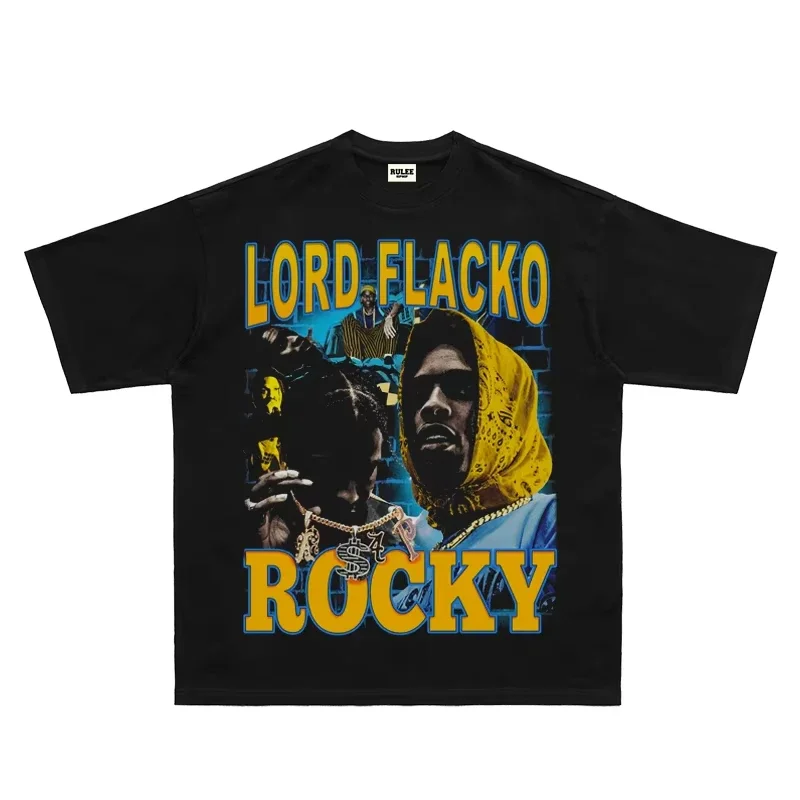 ASAP Rocky Rap Rocky Hip Hop T-shirt American Rap Short Sleeve Loose Tee Streetwear Oversized Casual Men Women Clothing Harajuku