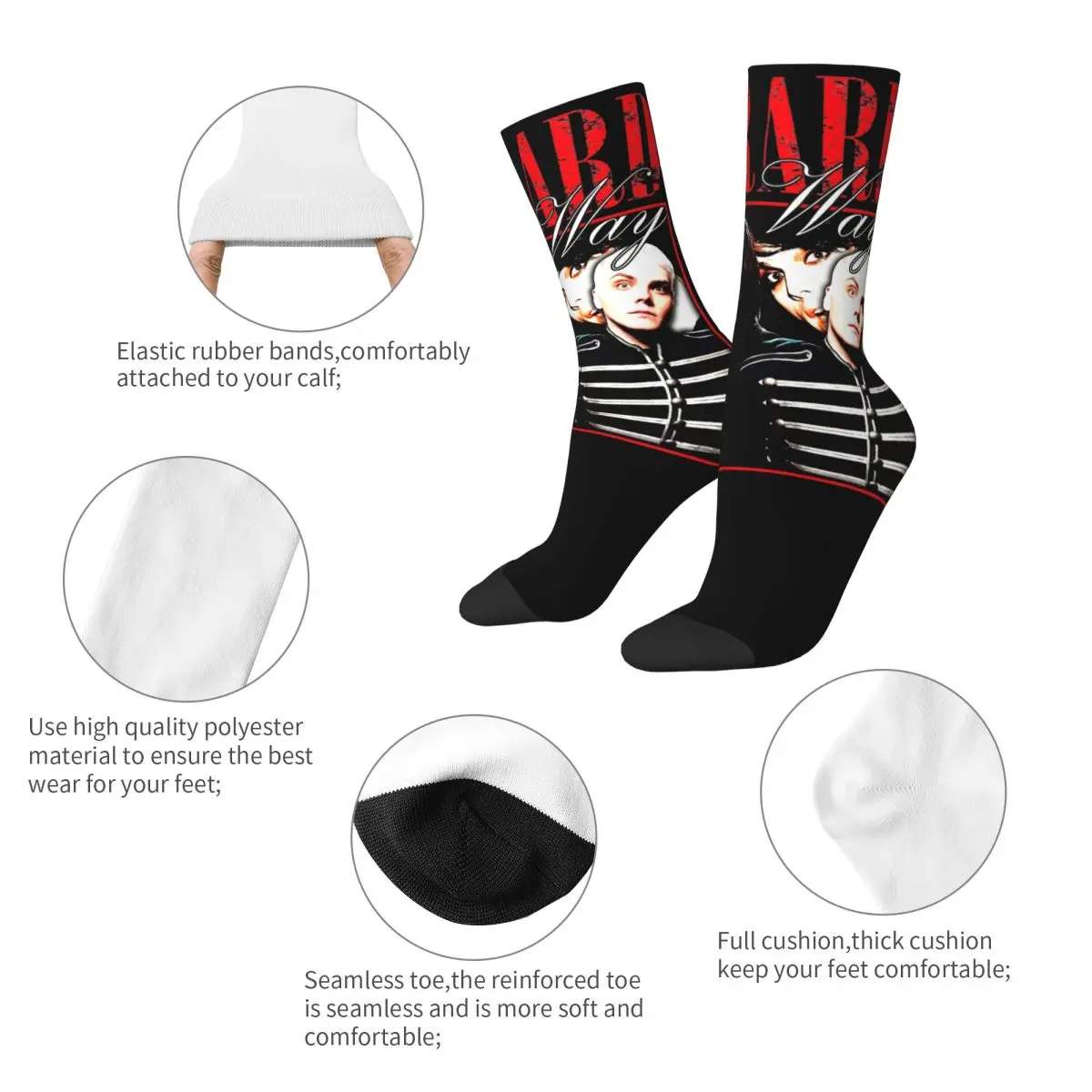 Cool Gerard Way MCR Skateboard Socks Polyester Middle Tube Socks for Unisex