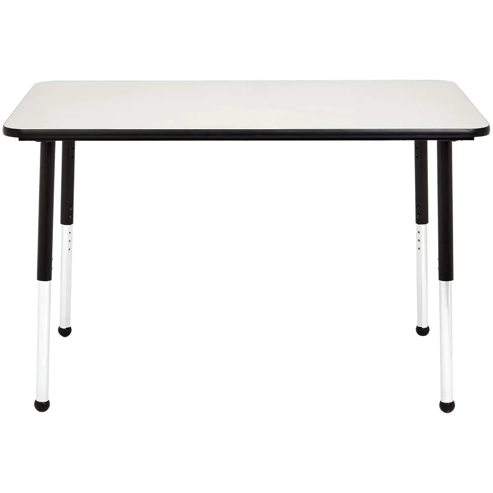 Rectangular School Activity Kids Table, Ball Glide Legs, Adjustable Height 19-30 Inch, Grey Top/Black Edge