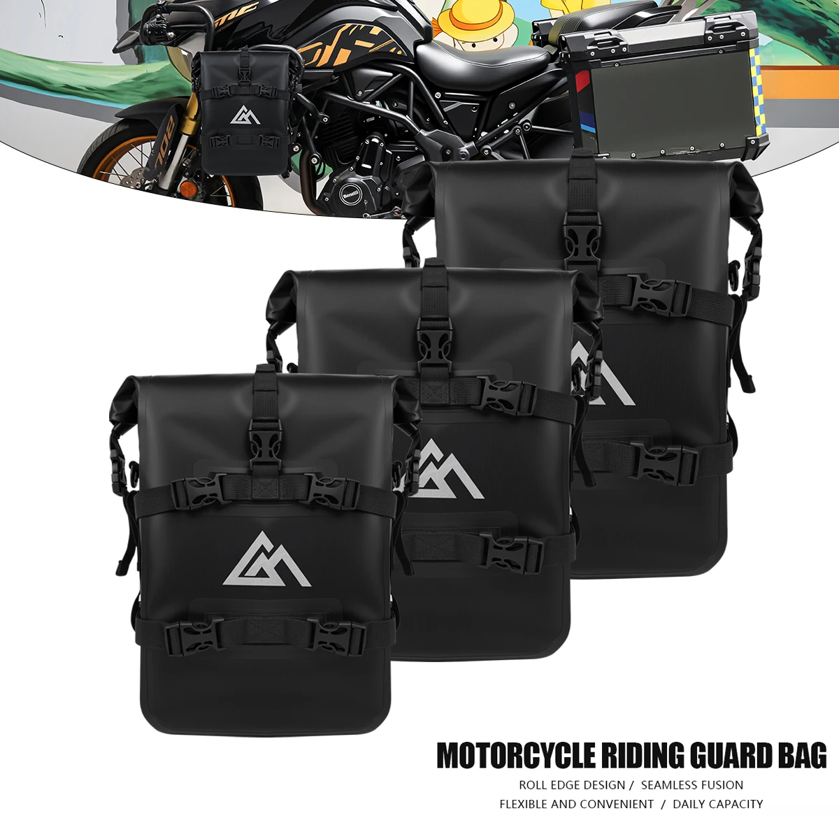 

Universal Motorcycle Bumpers Bag 9/13/16LBefore after Frame Crash Bar Bag Back-mounted bag side saddle bag toolkit Storage Bag