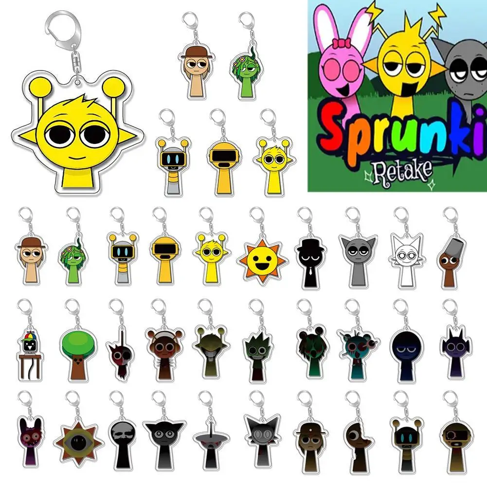 1/5Pcs Sprunki Keychain Cartoon Q Version Peripheral Key Chain Hanging Schoolbag Car Keychain Pendants Decoration Gifts