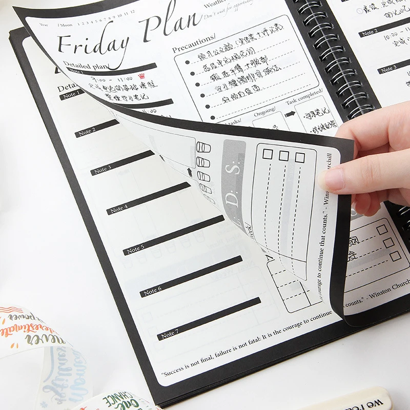 50Pcs Black Spiral Bound Notebook Set Student Schedule Planner For School Notes Journal Handwriting Accessories