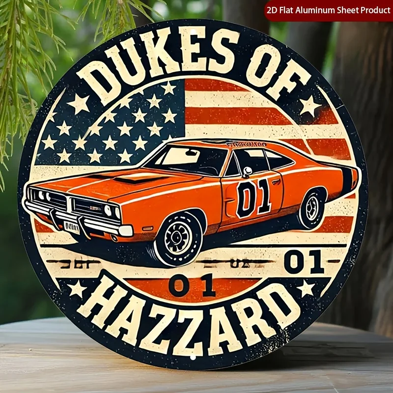 2D Flat 1pc Round Aluminum Sign American Round Aluminum Sign Hazzard Metal Sign - Dukes Rustic Metal Wall Art Metal Decor