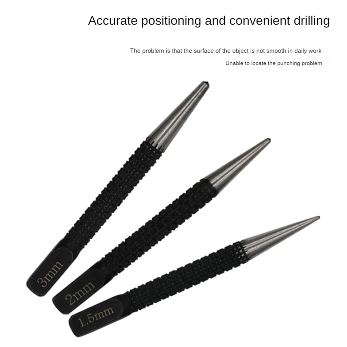 3Pc Center Punch Positionering Ponsboring Fixer Zwart Cilindrische Nail Punch Pin Tool Accessoires 1.5Mm/2Mm/3Mm