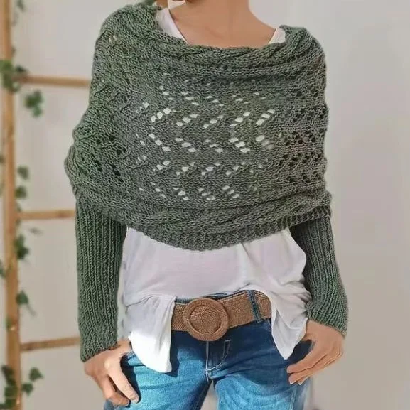 New Women Knitted Shawl Wrap Openwork Lace Extra Long Sleeves Fall Winter Cover-up Office Party Wear Breathable Lightweight​
