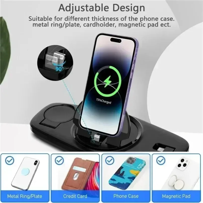 3-in-1 Schnell-Ladestation Faltbares Kabelloses Ladegerät Ständer Dock Handyhalter für iPhone 17-12 Apple Watch AirPods – Detail 30