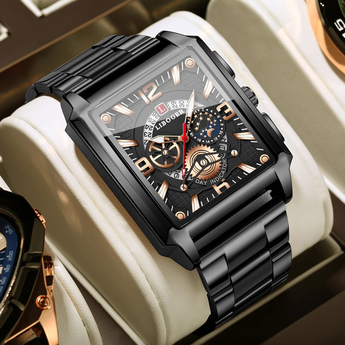 Luxury Men Calendar Quartz Watch Black Stainless Steel Band Business Wristwatches for Men's Clock Gift Reloj Hombre（Without Box）