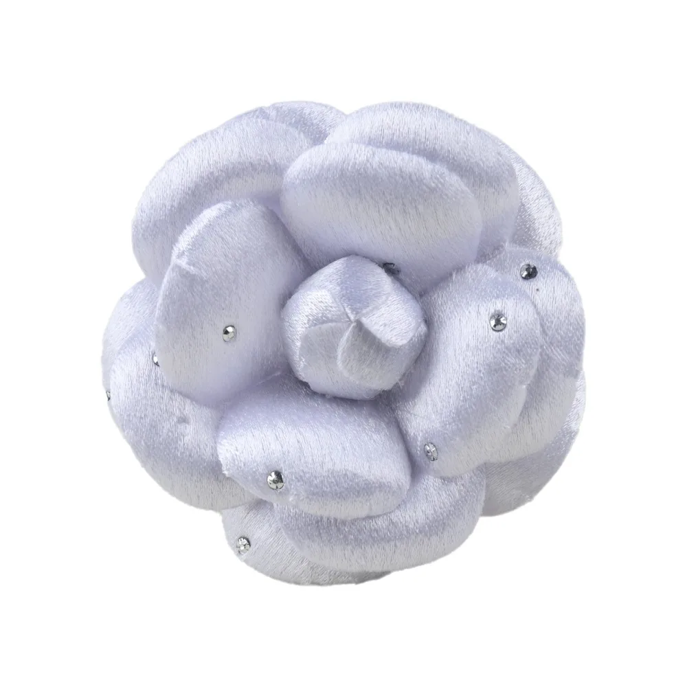Satin Camellia Flower Embellishment Layered Petals Rhinestone Accents Rhinestone Flower Applique 6CM Soft Bag Embellishing