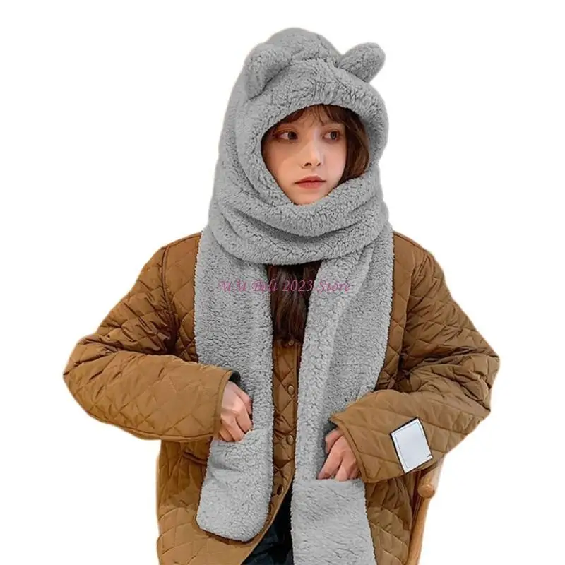 

49ME Women Head Wrap Thicken Furry Scarf Hat for Climbing Skiing Sports Headwear Girl Scarf Hat Thickened Hat