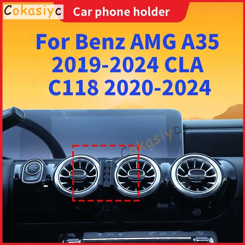 Suporte para Telefone de Carro para Mercedes Benz CLA C118 2020-2024 e AMG A35 2019-2024, Base de Fixação Especial com Carregamento Sem Fio