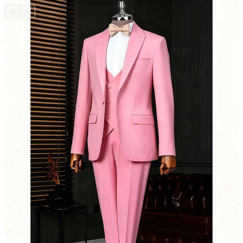 بدلة Ternos للرجال من Suave كاكي فريدة من نوعها ذات طية صدر السترة مكونة من 3 قطع (سترة + بنطلون + سترة) مجموعة حفلات الزفاف