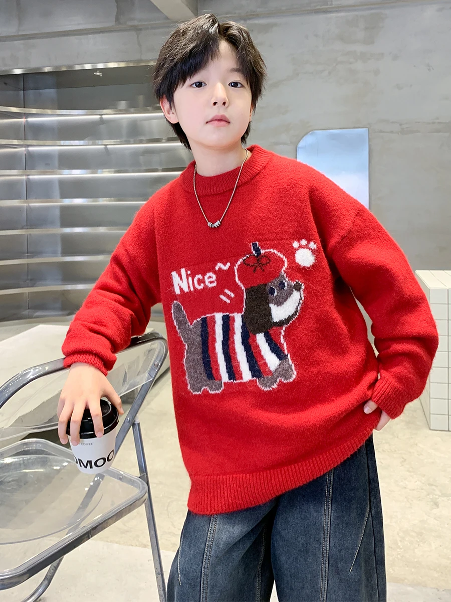 

Thiened Long Sve Cisas вязаный свитер для мальчиков красный дизайн для маленькой собаки зимняя теплая эластичная одежда с защитой от скатывания