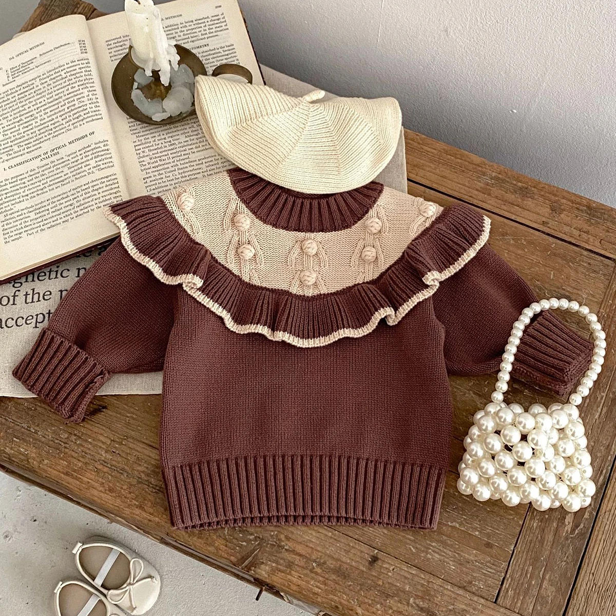 Toddler Cable Knit Sweater Spring Autumn Baby Sweater Pullover Trendy Infant Girl Ball Hook Flower Knittd Top Baby Sweater