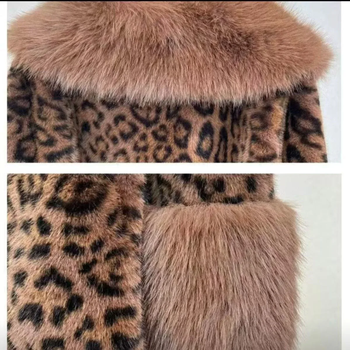2025년 신상 여성 가을 겨울 레오파드 프린트 고급 모피 코트 중간 길이 고급 모피 칼라 벨트 포함 모피 재킷 오버코트