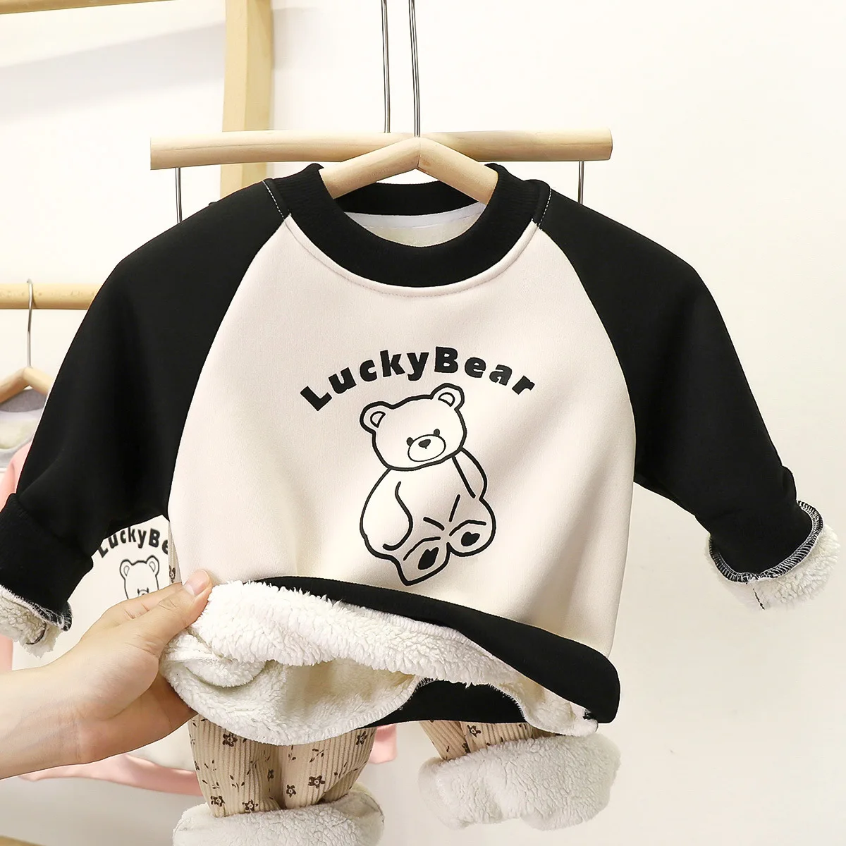 Kid Girl Boy Warm Sweatshirt Children Long Sleeve Top Letter Print Design Fleece Lining Unisex Winter Casual Wear Added Warmth