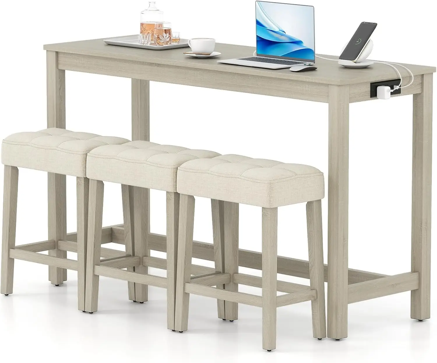 

Dinner Tables with 3 Padded Stools, Adjustable Foot Pads, Space-Saving Dining Table Set for Dinette, Dining Room, Kitchen