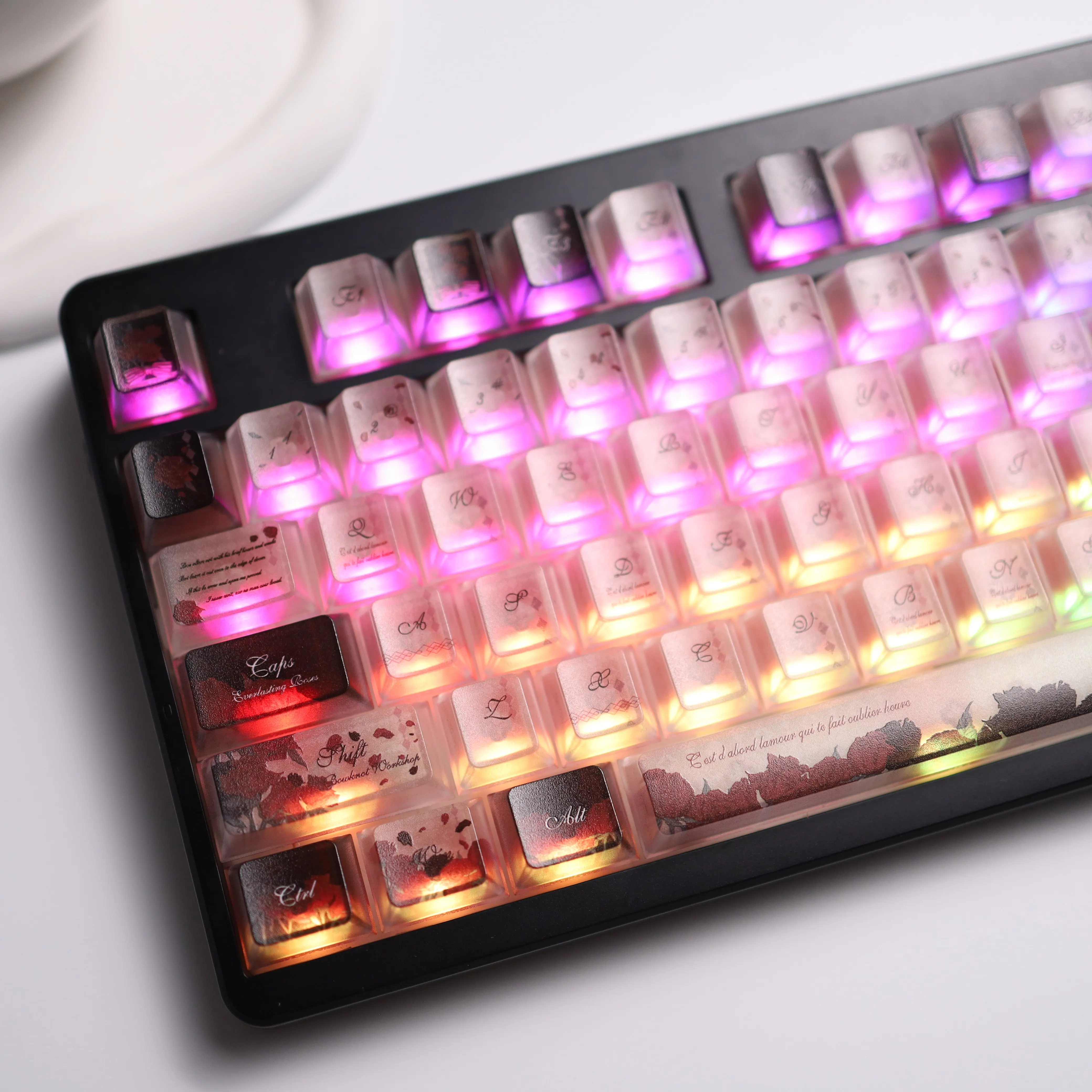 MAIMOOO Red and Black Aesthetic Keycap Cherry Profile PC Frosted Transparent Gothic Style Dark Rose Mechanical Keyboard Keycaps