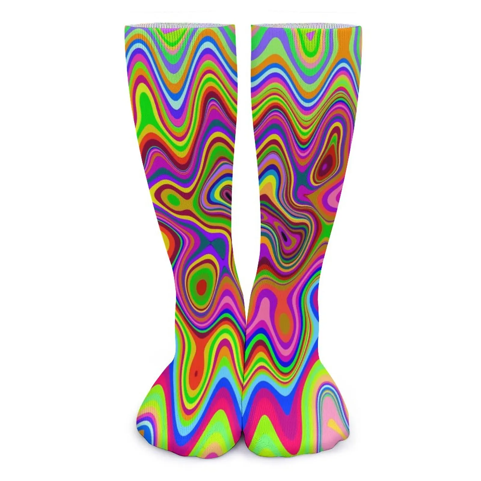 Colorful Liquid Stockings Psychedelic Print Pattern Kawaii Socks Winter Non Skid Socks Women Running Medium Soft Socks